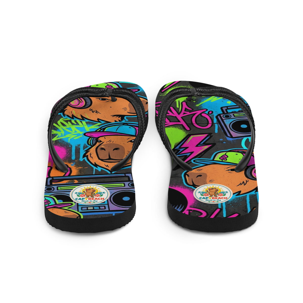 Tongs CAPYBEACH STREET Graffiti — motif graffiti fluo et boombox, vue 4