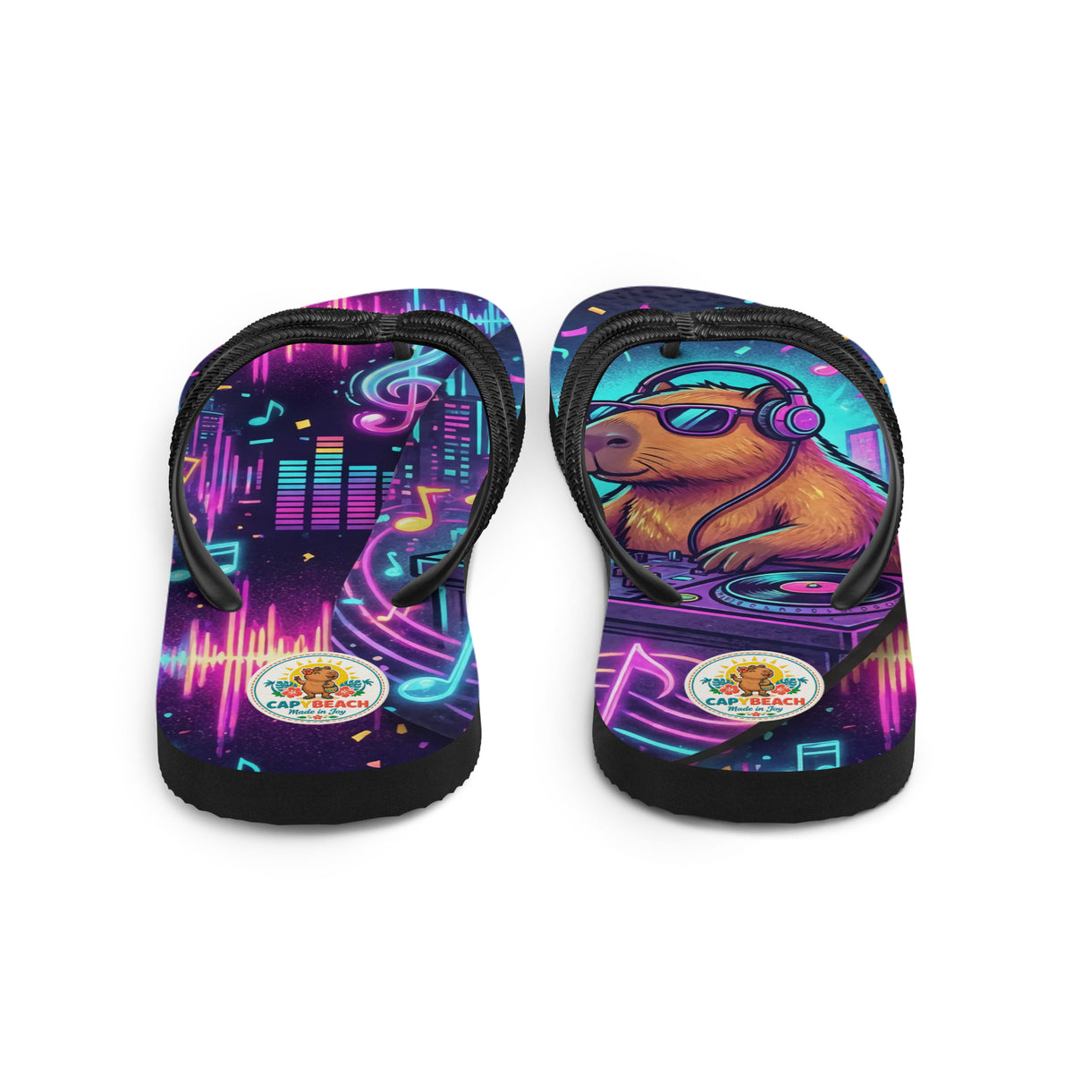 Tongs CAPYBEACH STREET DJ Capybeat — capybara DJ néon aux platines, vue 4