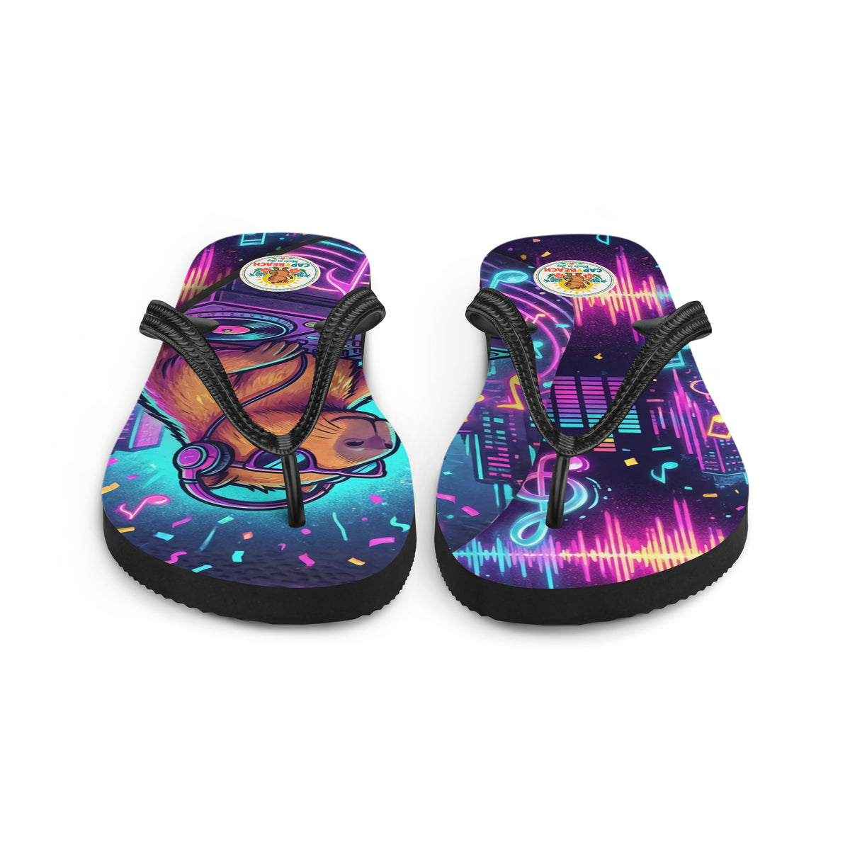Tongs CAPYBEACH STREET DJ Capybeat — capybara DJ néon aux platines, vue 5