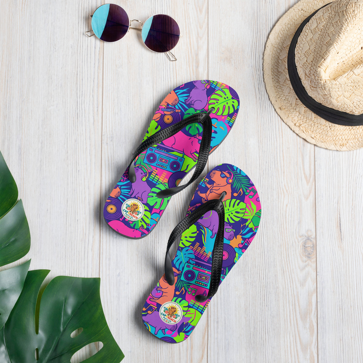 Tongs CAPYBEACH STREET Capybeat — motif DJ capybara urbain, vue 2