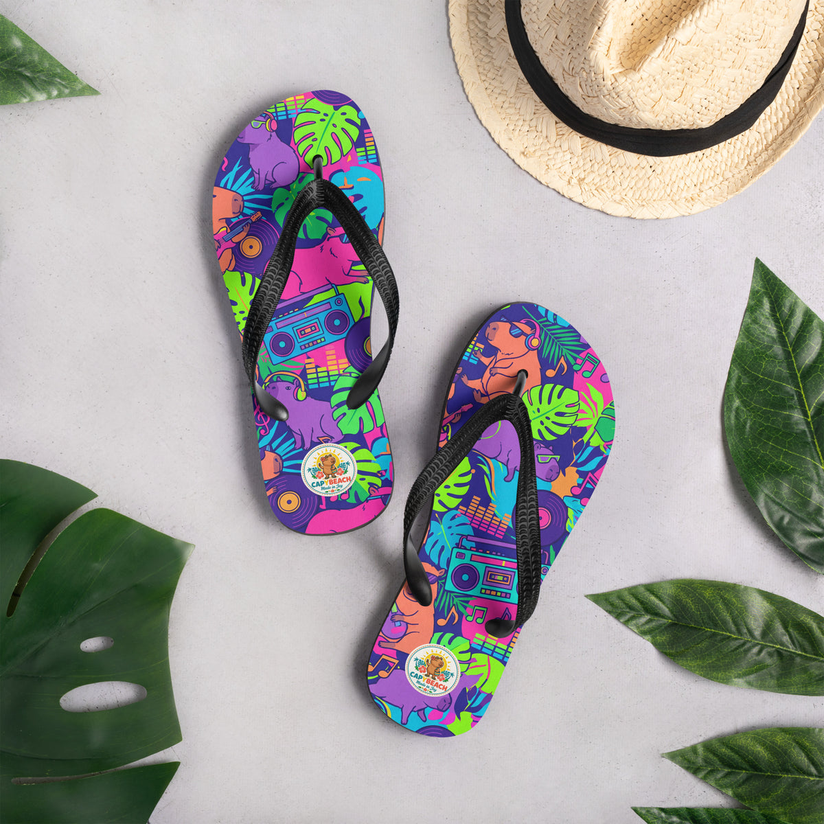 Tongs CAPYBEACH STREET Capybeat — motif DJ capybara urbain, vue 3