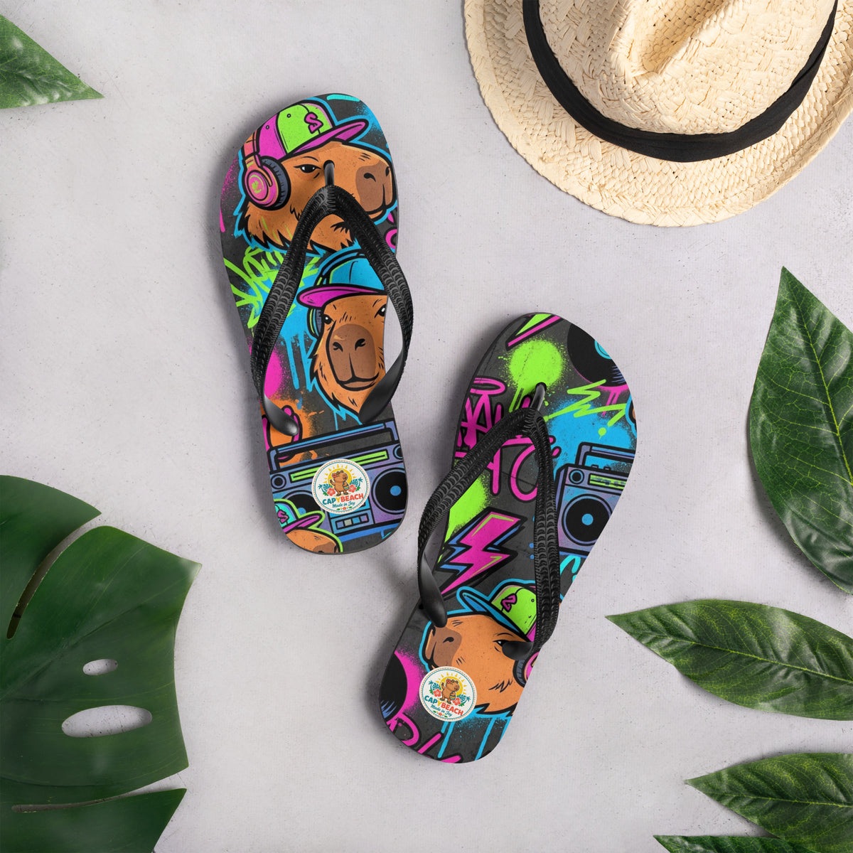 Tongs CAPYBEACH STREET Graffiti — motif graffiti fluo et boombox, vue 3
