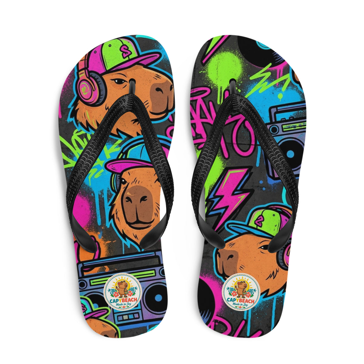 Tongs CAPYBEACH STREET Graffiti — motif graffiti fluo et boombox